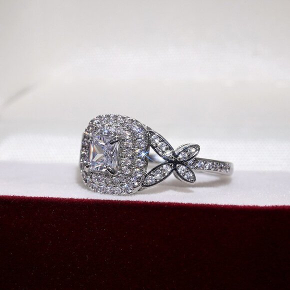 😍Beautiful Pure Princess Cut Square CZ Romantic Wedding Ring, K820 - Picture 3 of 5